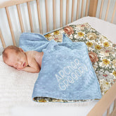 Lofaris Retro Elegant Yellow Pink Floral Minky Baby Blanket